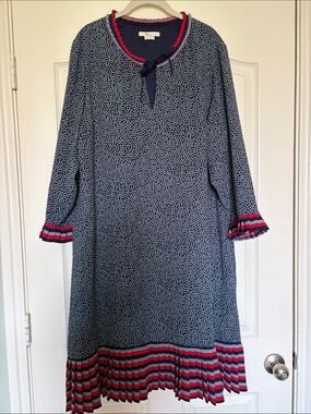 Boden Navy dot pleated trim Dress women’s 18 18L lined EUC